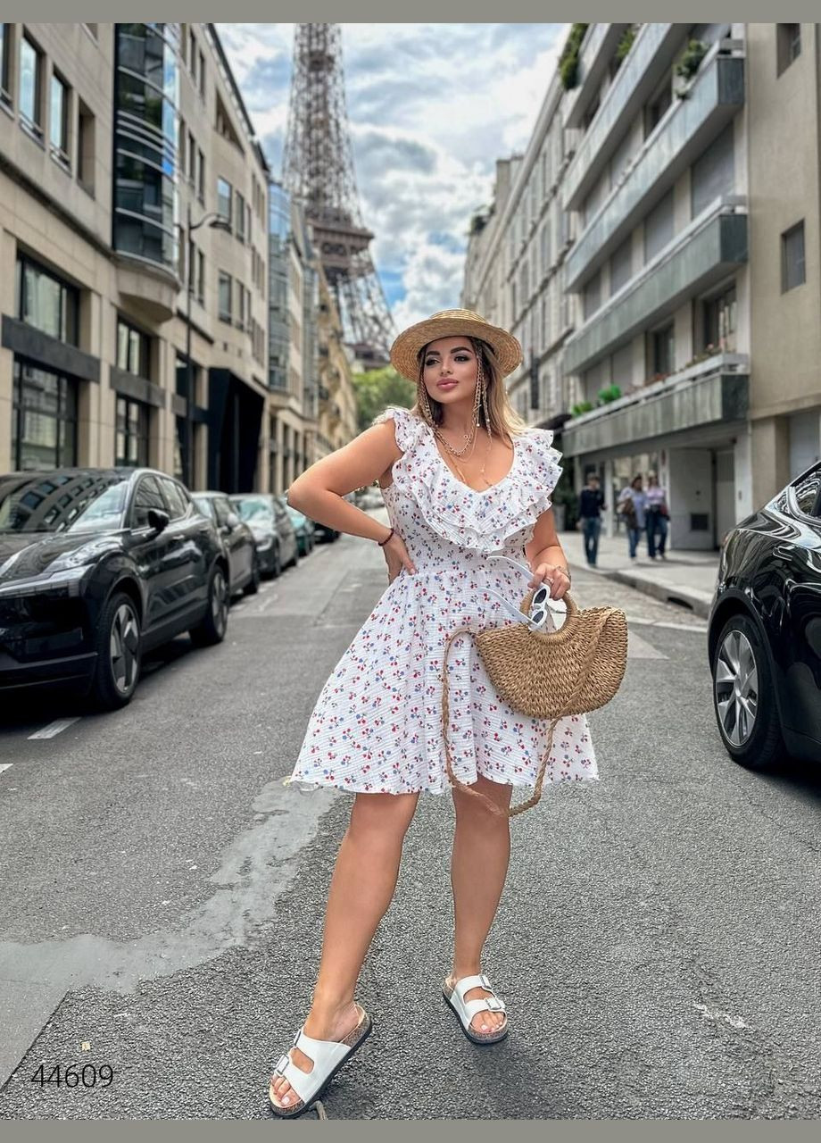 Білий повсякденний сукня міні з воланами Liton