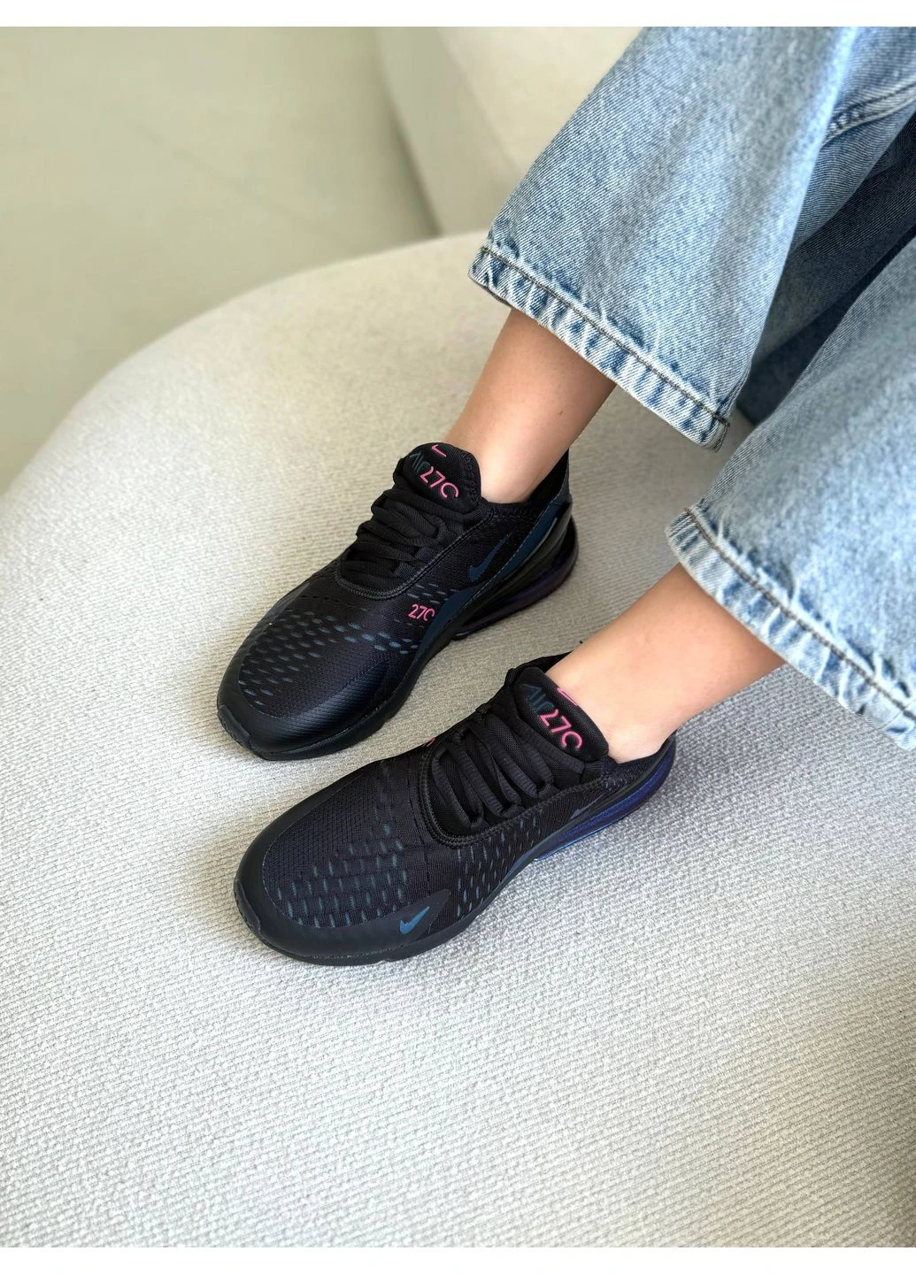 КРОССОВКИ ЖЕНСКИЕ NIKE 270 BLACK BLUE НАЙК 270 ЧЕРНЫЕ No Brand чёрные демисезоны (390651896)