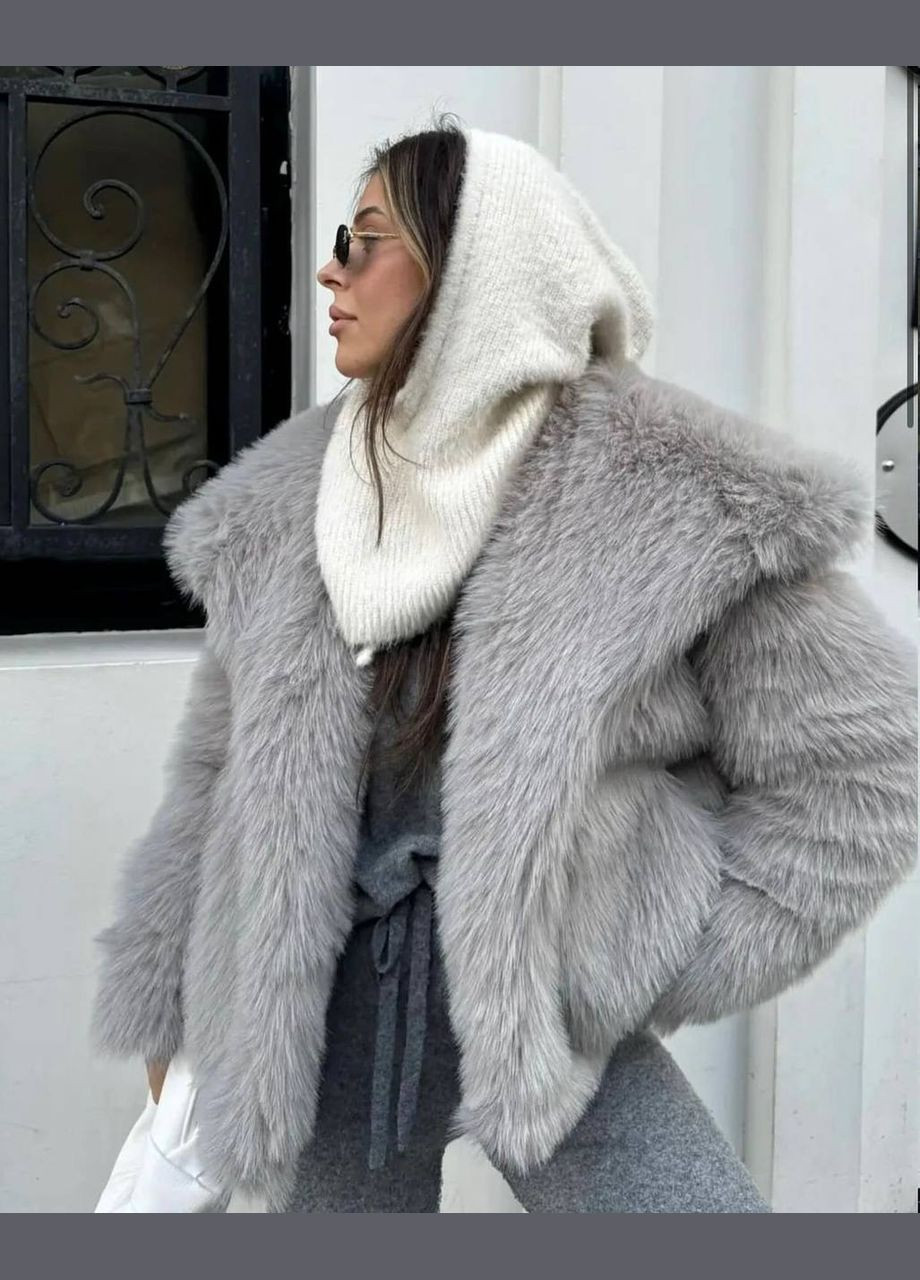 Мягкая объемная шуба из искусственного меха серого цвета, производство Турция, стильная и теплая для холодных сезонов No Brand 2059-1 (314952888)