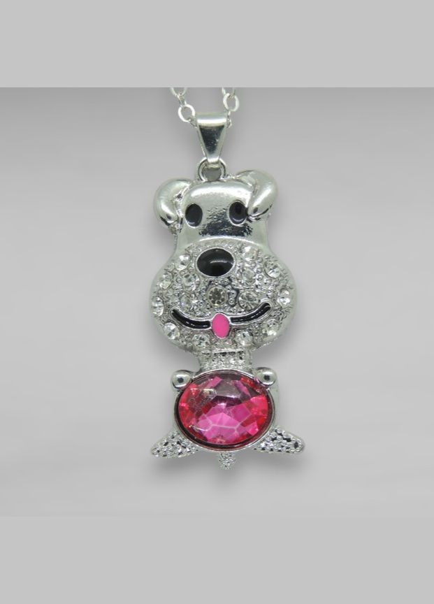 Цепочка с кулоном милая серебристая собачка Собака с красным фианитом 4 см Liresmina Jewelry (285814465)