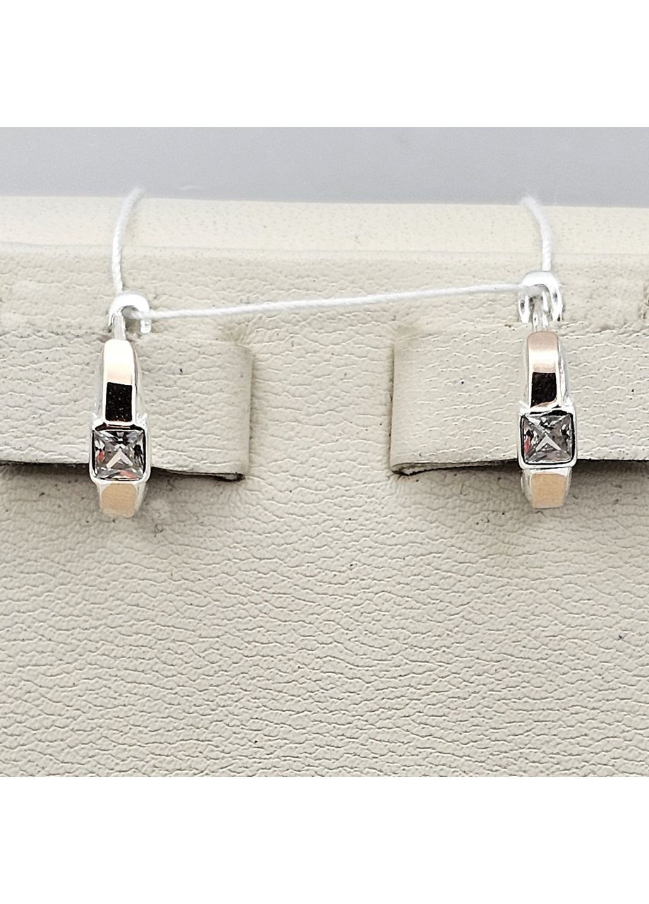 Сережки срібні з кубічним цирконієм і золотими пластинами 2,02 г No Brand (369736959)