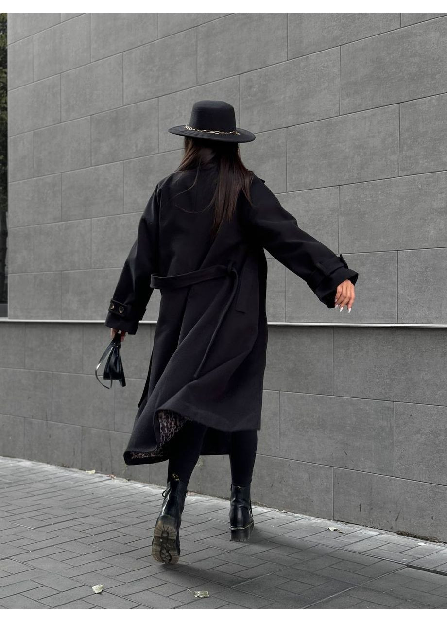 Черное демисезонное Женское кашемировое пальто черного цвета 34825 Fashion