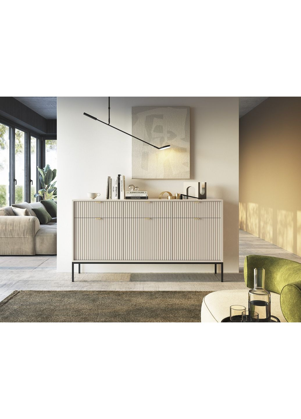 Комод Новая/Nova 3-дверный с 3 ящиками и черными ножками KSZ154 (PFH-091244) Perfect Home (367179024)