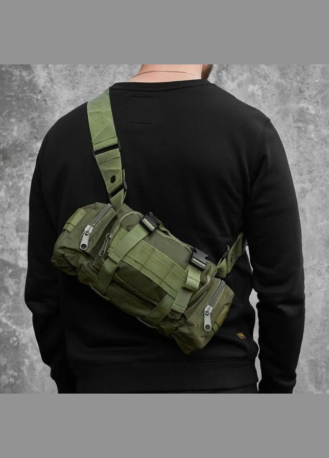 Сумка - підсумок тактична поясна Tactical військова, сумка нагрудна з ременем на плече 5 літрів кордура хакі No Brand (385313782)