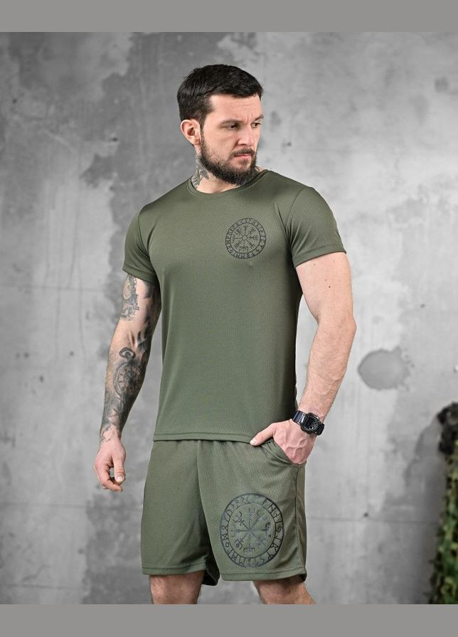 Армейский мужской летний костюм Руны шорты+футболка олива Freedom