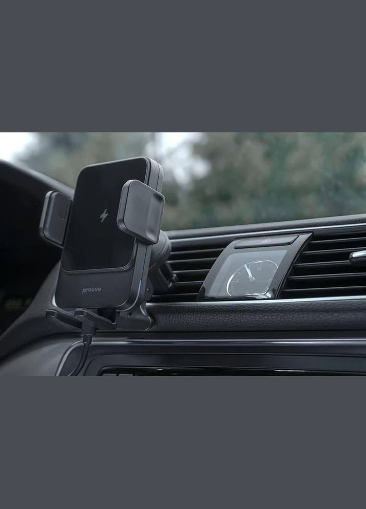 Автотримач для телефону з бездротовою зарядкою Sonic 15W затиск на дефлектор 4.0-6.9" metal gray (65538) Proove (360528529)