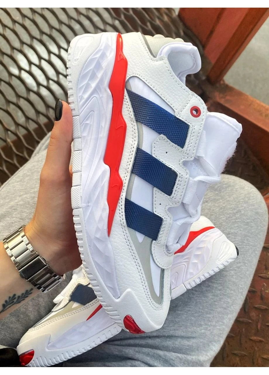 Белые демисезонные кроссовки мужские adidas niteball white blue red адидас найтбол белые No Brand