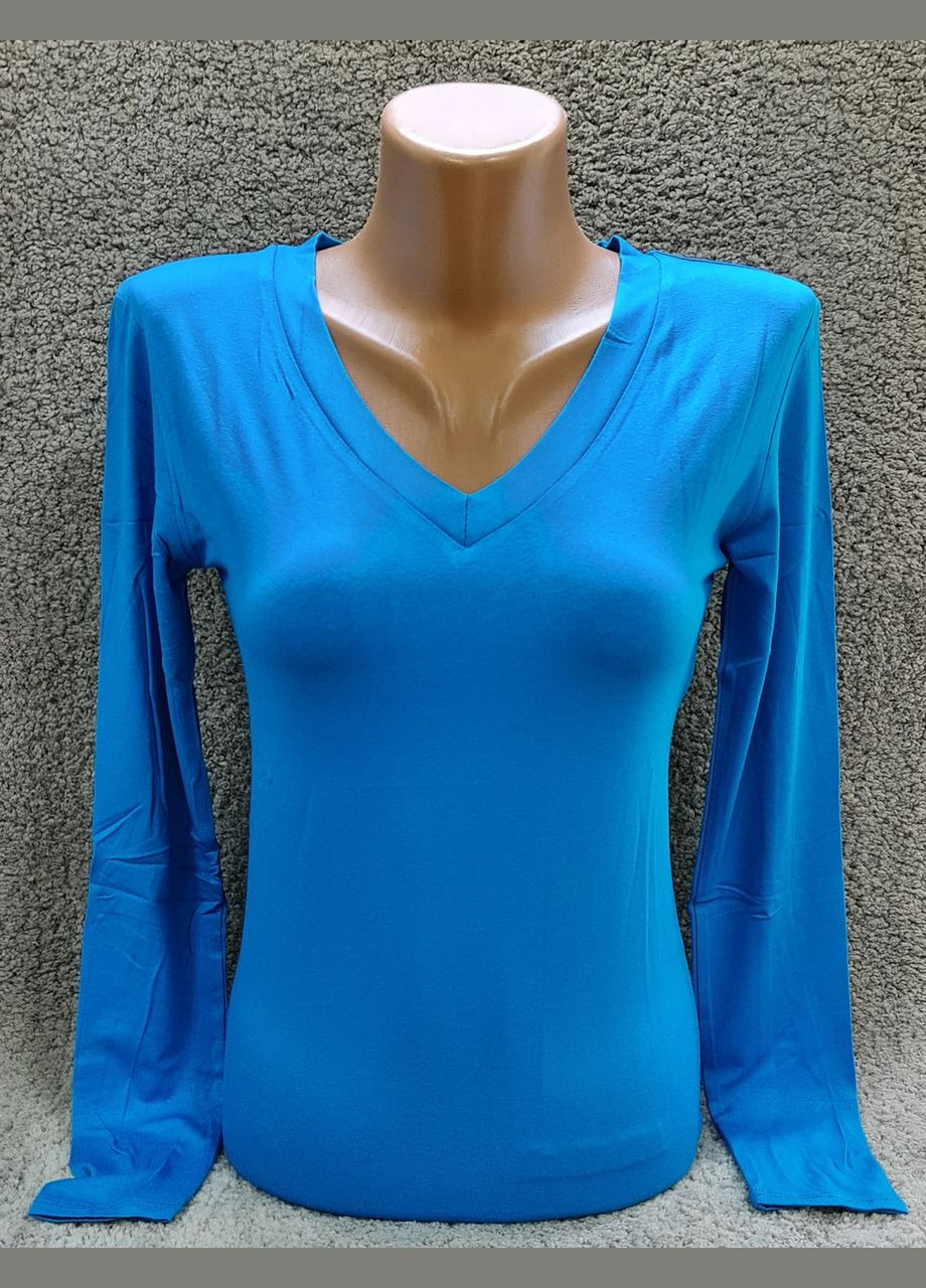 Блакитний демісезонний лонгслив жіночий, футболка з довгим рукавом віскоза, блакитний No Brand