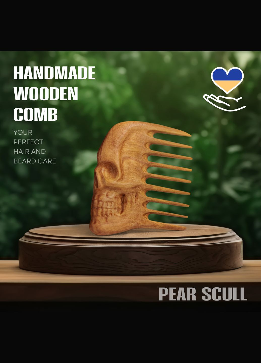 Чоловічий Гребінець для Волосся та Бороди Wood Skull 6,4 х 6,4 х 1см Ручна Робота Дерев'яний Груша Zamas (336550074)