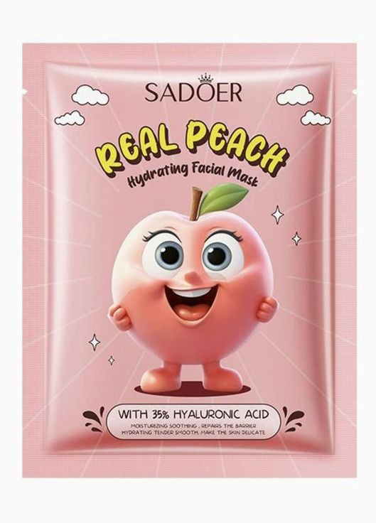 Маска для лица с персиком Peach Hydrating Hyaluronic Acid Mask 25 г х 5 шт SADOER (335057233)