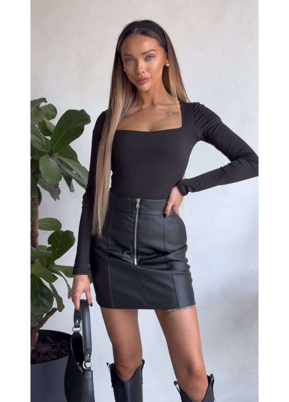 Шкіряна спідниця з акцентною блискавкою — Заміри в описі DK/DL Мода без кордонів (366420906)