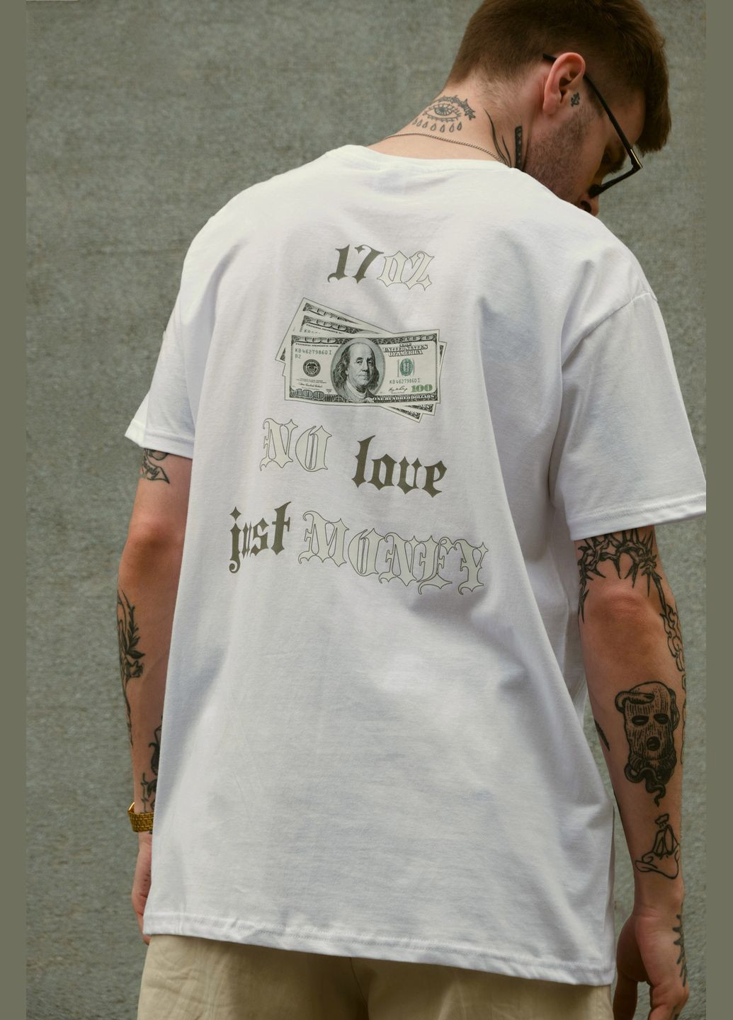 Белая мужская оверсайз футболка с принтом dollar white Without
