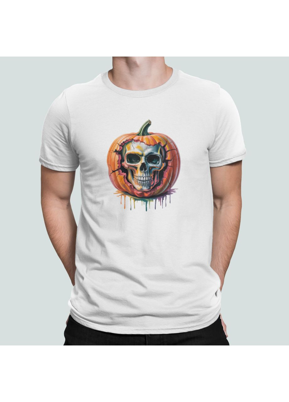 Белая мужская футболка с принтом тыква череп хэллоуин Stedman