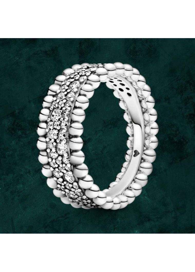 Серебряное кольцо с металлическими шариками и паве Pandora (Пандора) 198676C01 16.5 No Brand (362457541)