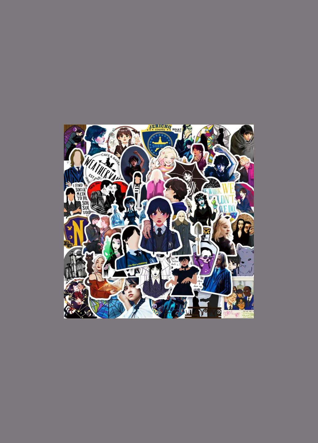 Виниловые наклейки Венсдей Адамс стикеры 50 штук стикерпак виниловые наклейки стикербомбинг на авто телефон No Brand (322931224)