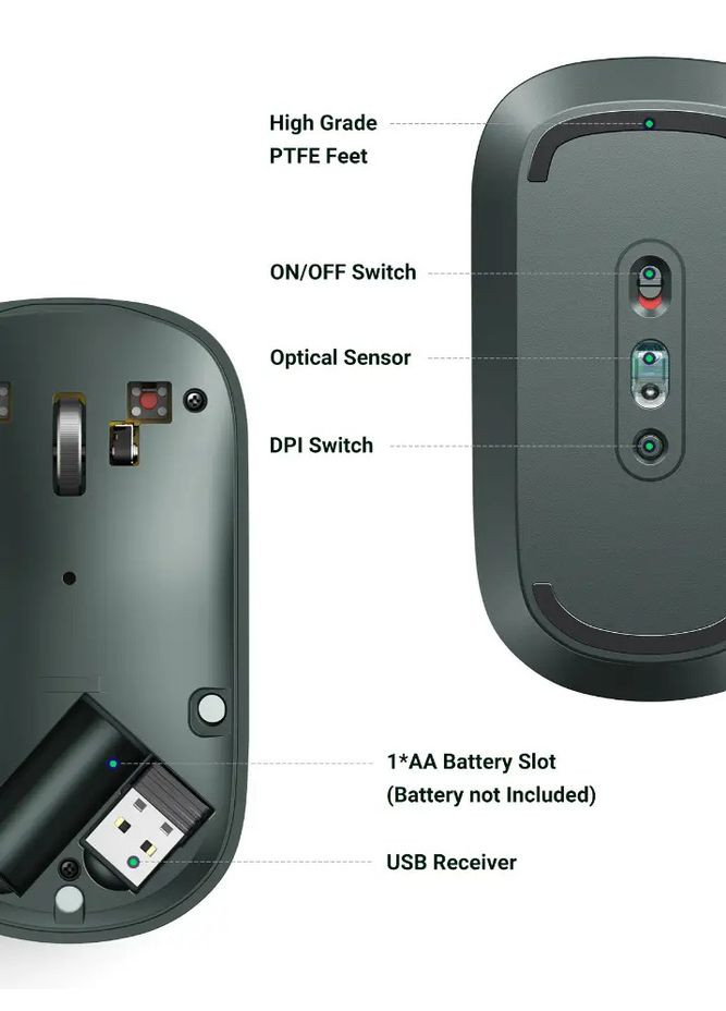 Беспроводная бесшумная мышь MU001 Portable Wireless Starry Black Ugreen (315151024)