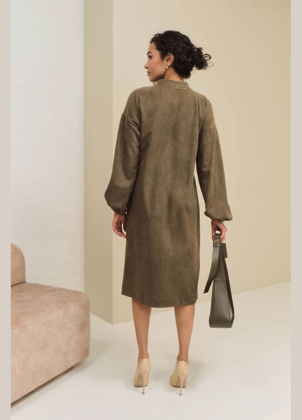 Оливковое (хаки) деловое, повседневный, кэжуал платье Seventeen