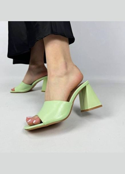 Зеленые женские кожаные сабо на каблуке 1562 зеленые Bashili