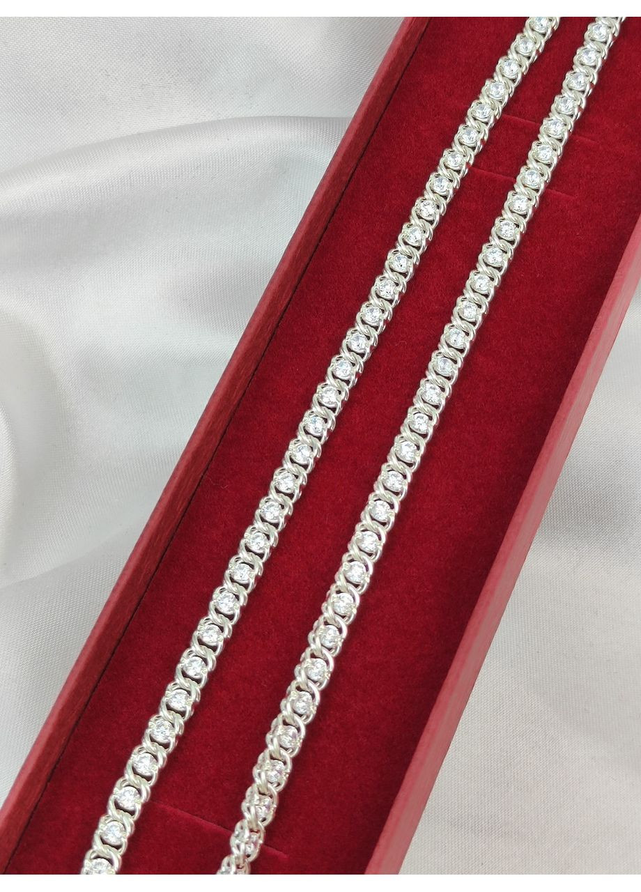 Срібний жіночий ланцюжок 925 проби Арабський бісмарк з камінням 45 см No Brand (366664910)