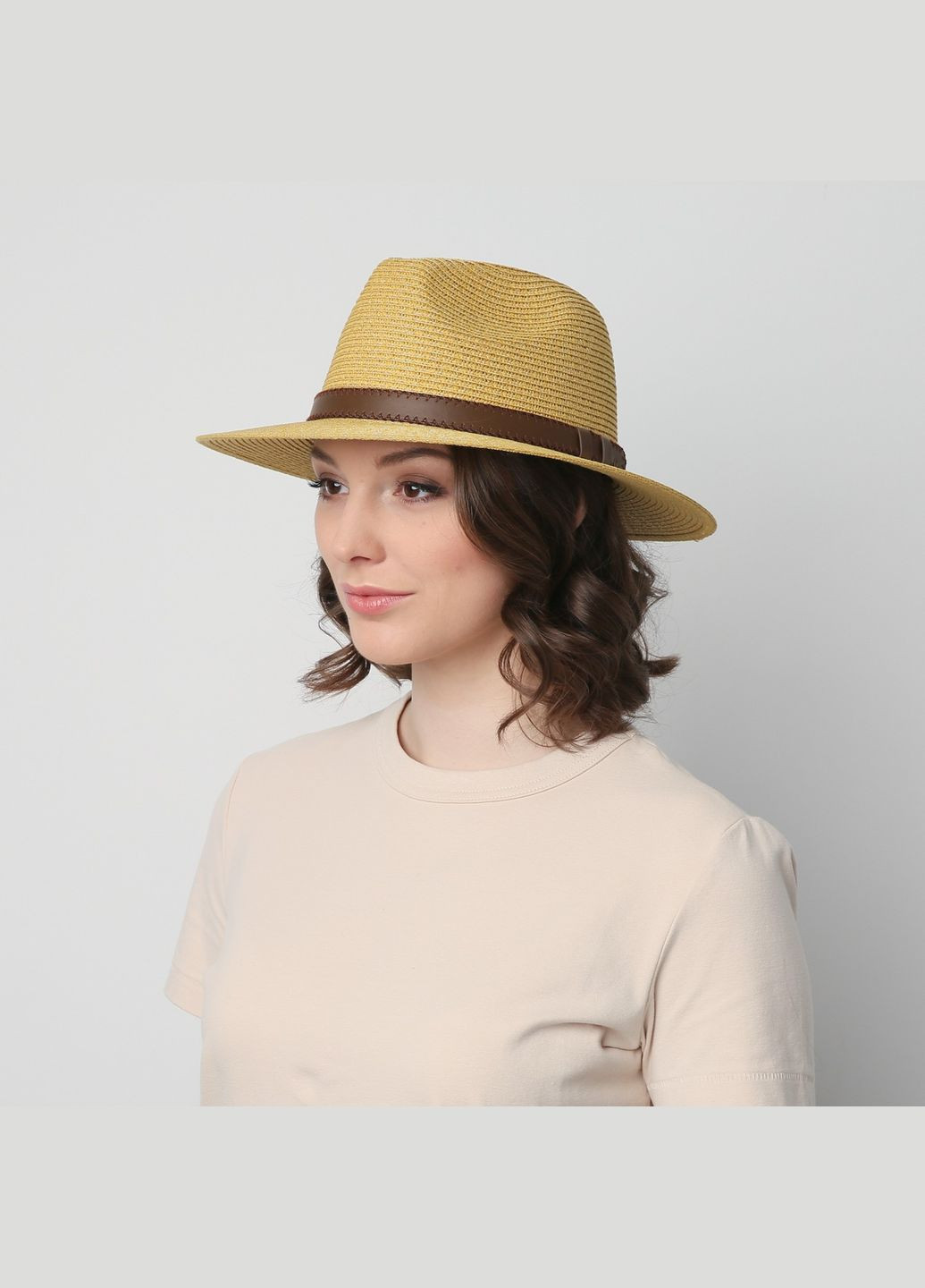 Шляпа федора женская бумага желтая BAY LuckyLOOK 843-890 (289478300)