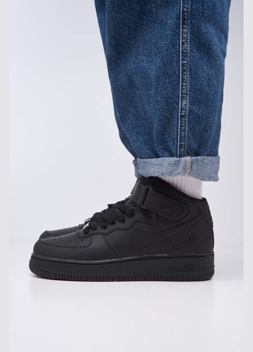 Кроссовки зимние женские и мужские Nike Air Force 1 winter high black fur | Найк Аир Форс 1 высокие черные с мехом No Brand чёрные зима (309006101)