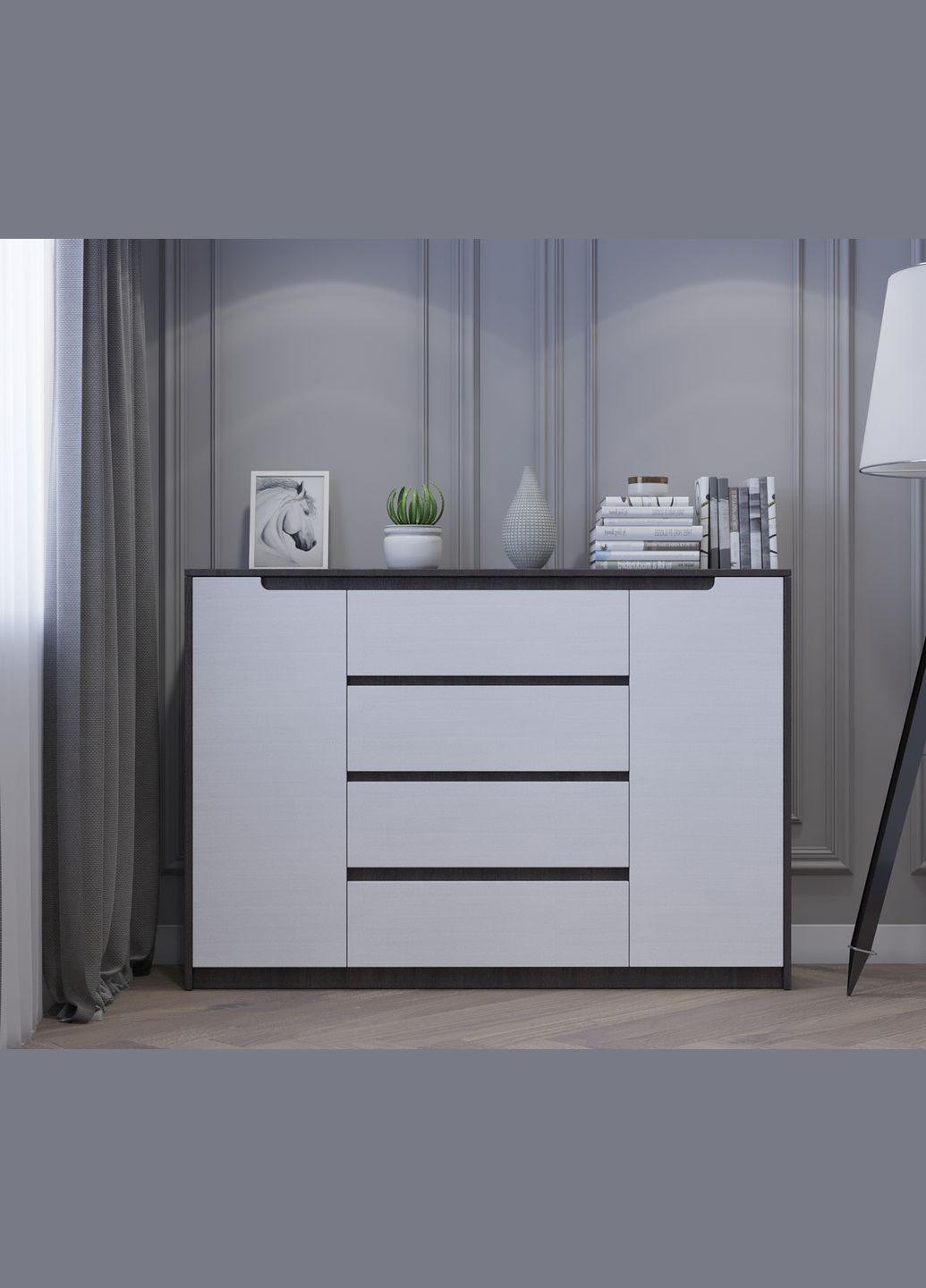 Великий комод для дому Мікс-3 (телескопи) 140х38х97 венге/білий (EVR-2006) Еверест (311685680)