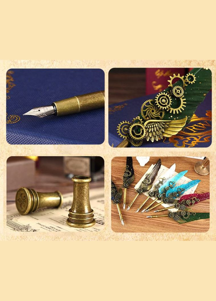 Перова ручка для каллиграфии подарочный набор 5 различных чернил подставка с печатью Белый (М1730257) Blue Peacock (318031931)