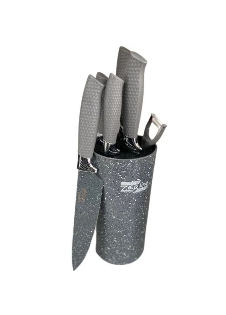 Профессиональный набор ножей с подставкой 7 предметов Zepline ZP-046 серые, нержавеющая сталь