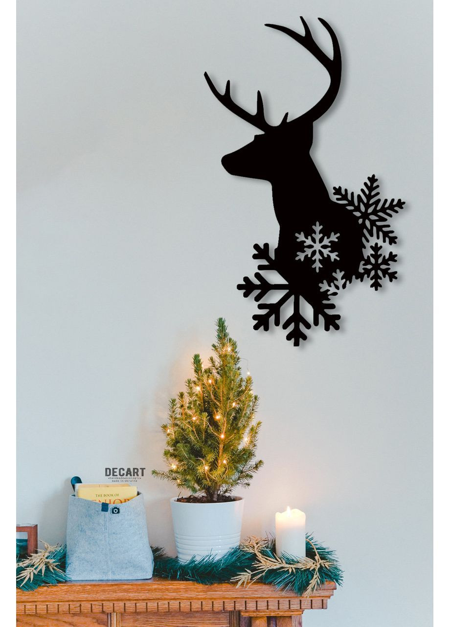 Дерев'яне панно для кімнати. Дерев'яна картина для подарунка Новорічний олень 30х18 см Decart (360611437)