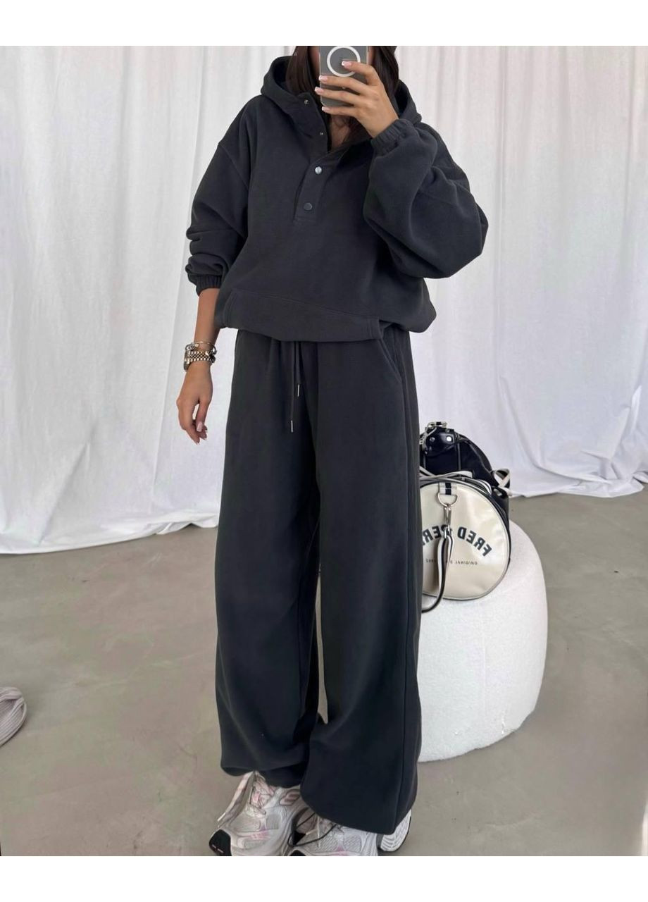 Женский теплый флисовый костюм оверсайз с капюшоном (, синий, черный, графит, шоколад) No Brand (365858549)