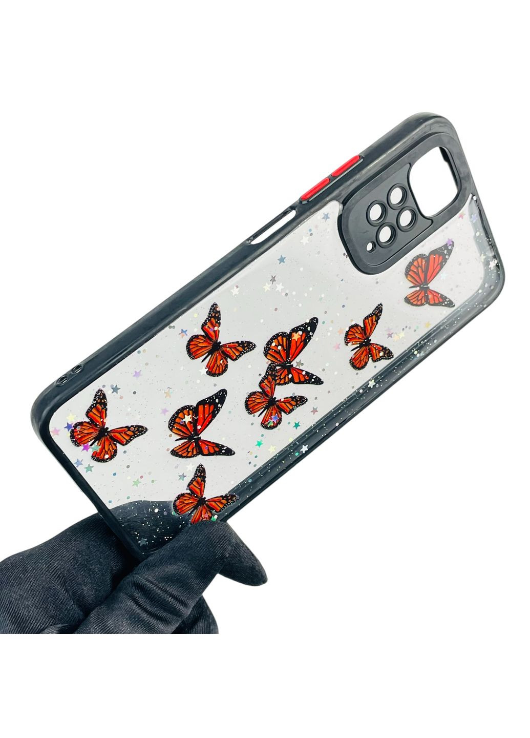 Чехол для Redmi Note 11 4G с блёстками с бабочками на сяоми редми нот 11 4г черный Xiaomi (366388667)