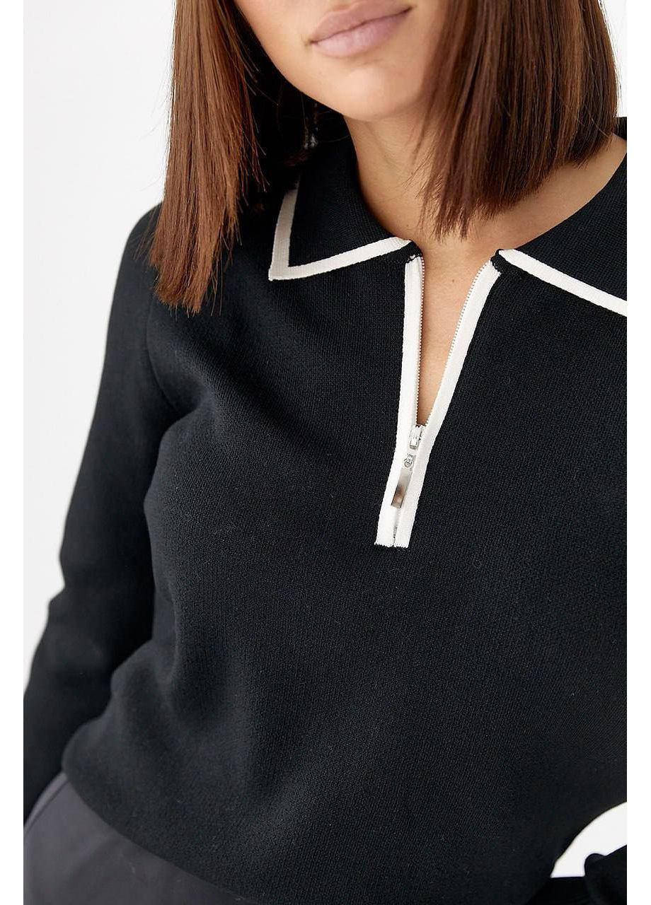Черный демисезонный свитер-поло с воротником на молнии — универсальный размер, турция (замеры в описании) Vione