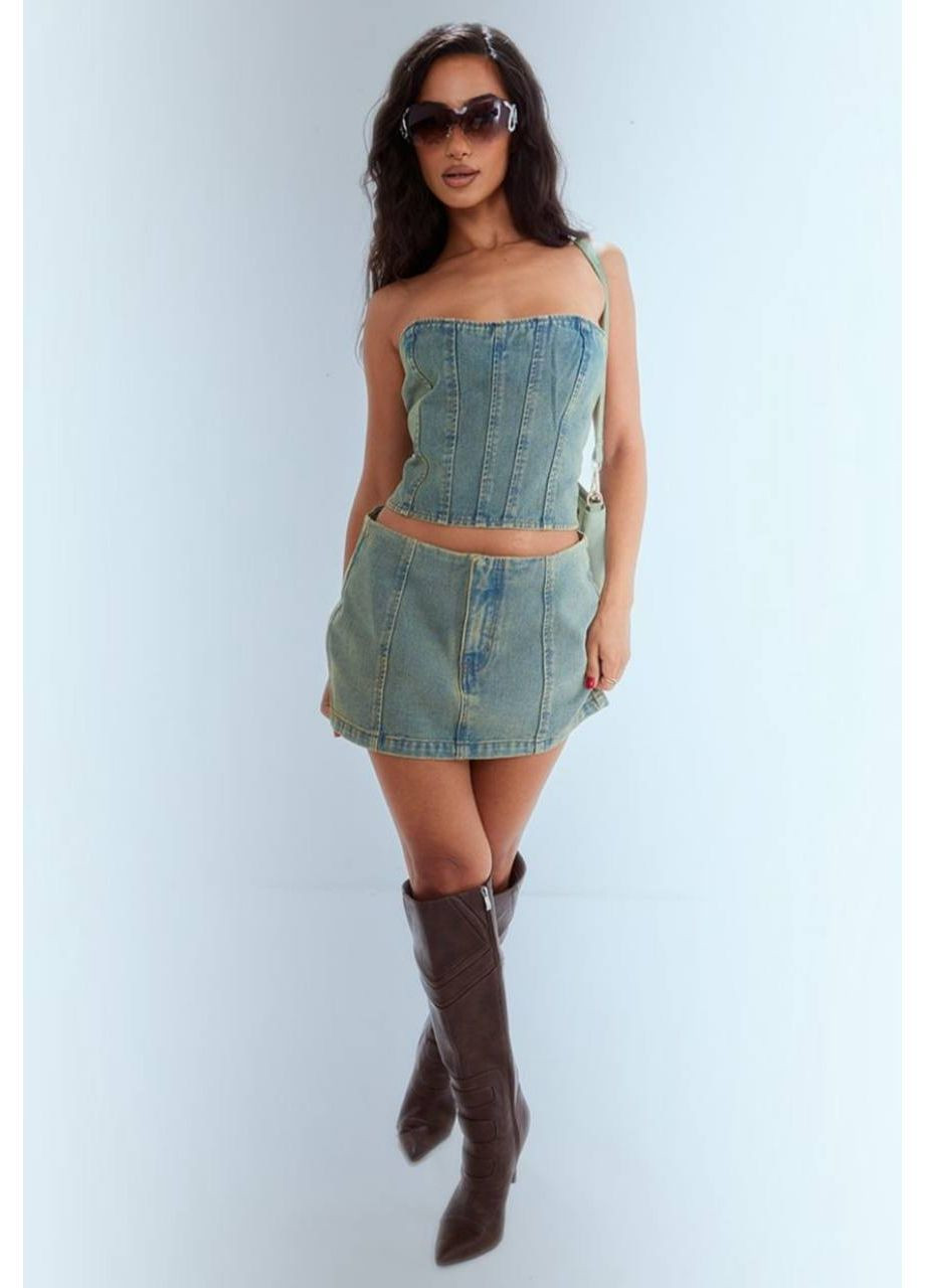 Топ-корсет petite vintage bleach wash зелений PrettyLittleThing (362264499)