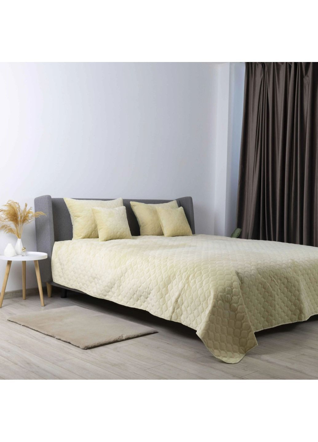 Двуспальное велюровое покрывало 180*240 см гипоаллергенное Бежевое (24190180240) ТЕП (364503589)