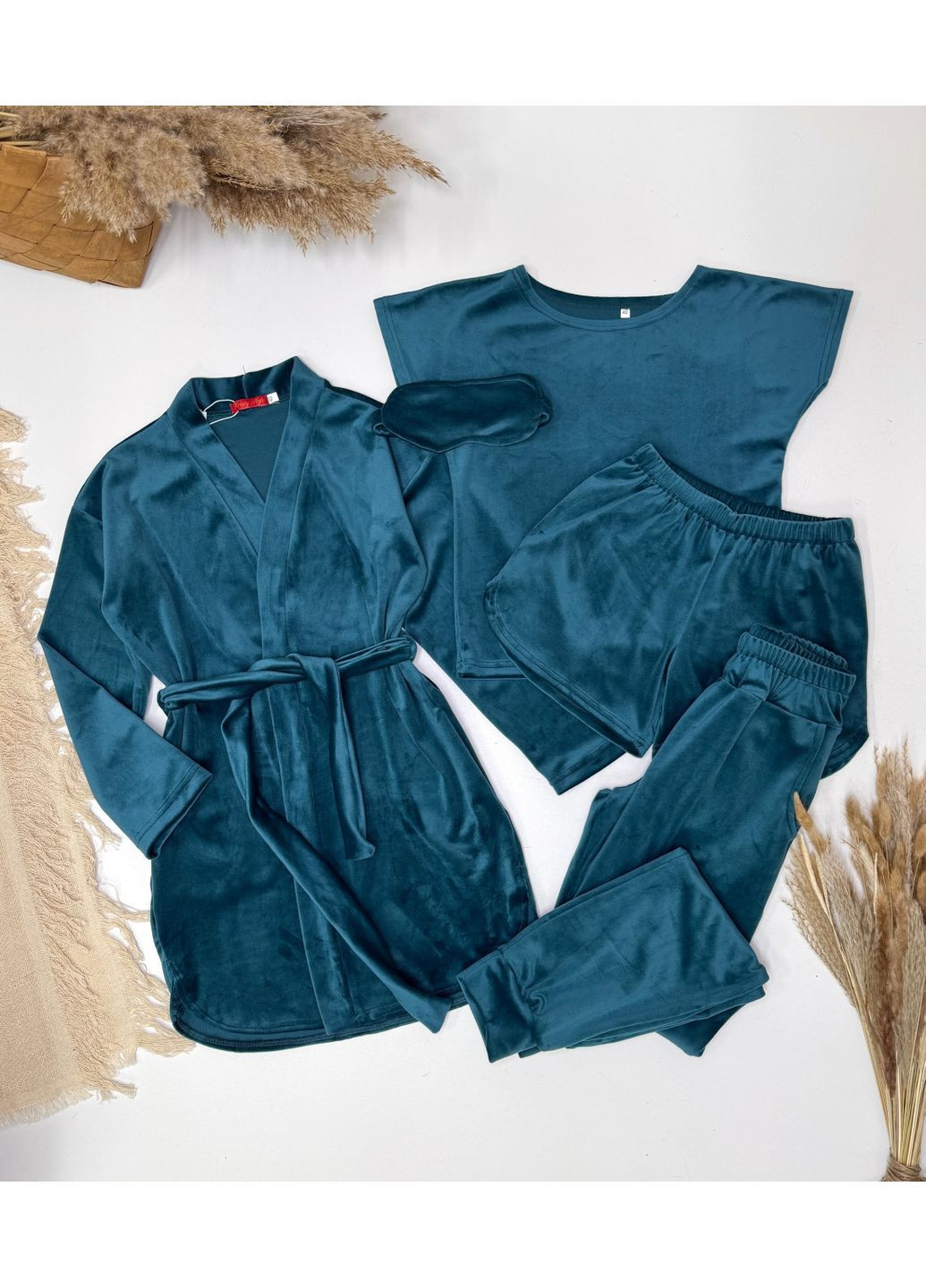 Синя всесезон велюрова піжама з 5 предметів Україна