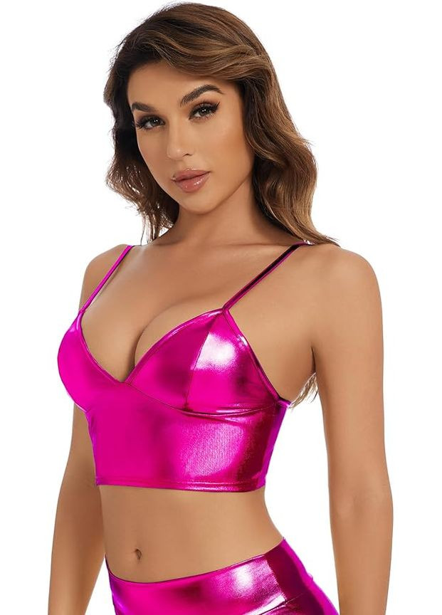 Жіночий металевий кроп-топ: Блискучий V-подібний бра-топ для танців, рейвів, фестивалів, костюмів Gatielzana (338410737)