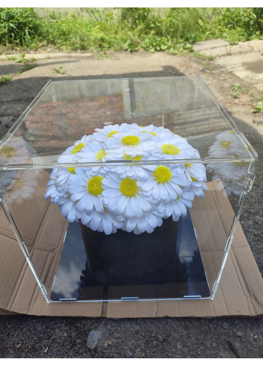 Букет из атласных лент в акриловом кубе ромашки. No Brand (368672313)
