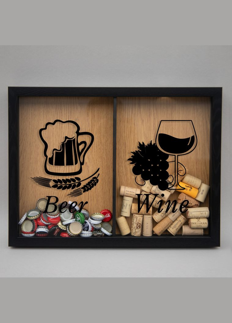 Подвійна рамка копілка "Beer, Wine" для корків (BDDOUBLE-07) black-brown BeriDari (293509634)