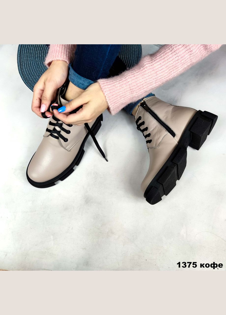 Комбіновані шкіряні зимові черевики на шнурку No Brand
