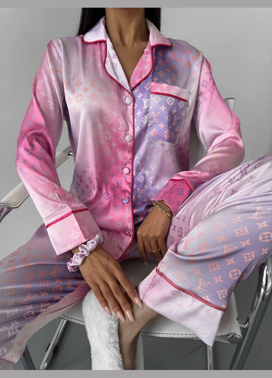 Комбинированная всесезон пижама женская сатиновая No Brand комплект для дому сорочка та штани