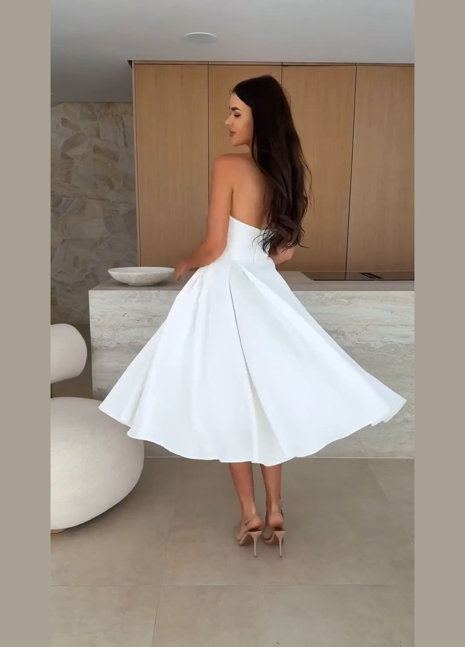 Молочное праздничный, откровенный платье с открытыми плечами длины меди с пышной юбкой, с открытыми плечами MonCher