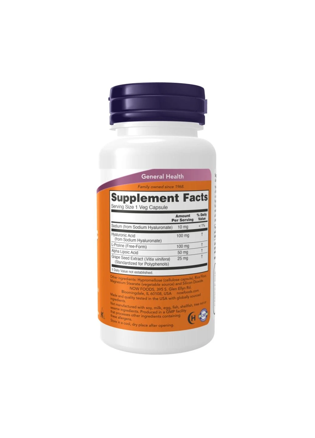 Гіалуронова кислота Hyaluronic Acid подвійна концентрація 100 мг 60 капсул Now Foods (346086670)