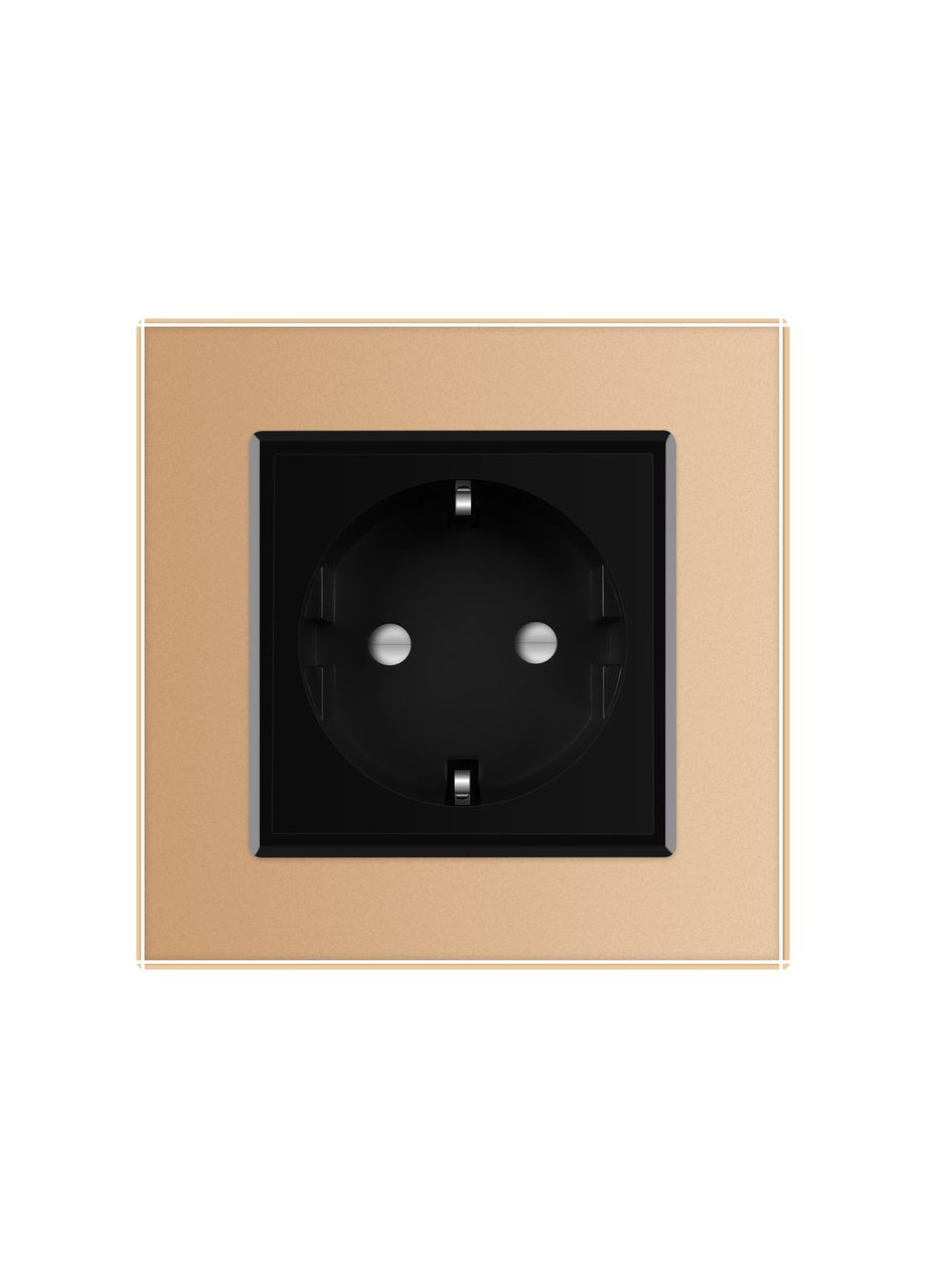 Электрическая розетка с заземлением, чёрная с золотой рамкой, шторки, стекло, 250В 16А (VL-C7C1EU-13/12) Livolo (371260673)