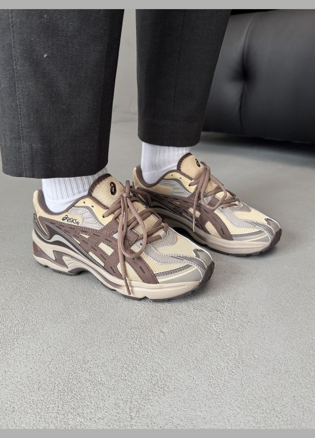 Бежевые демисезонные кроссовки мужские и женские asics gel-preleus beige brown | асикс гель-прелеус бежевые коричневые No Brand