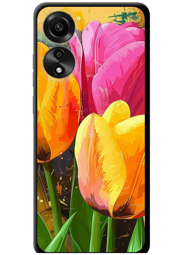 TPU чорний чохол 'Намальовані тюльпани' для Endorphone Oppo A78 4G (282930290)