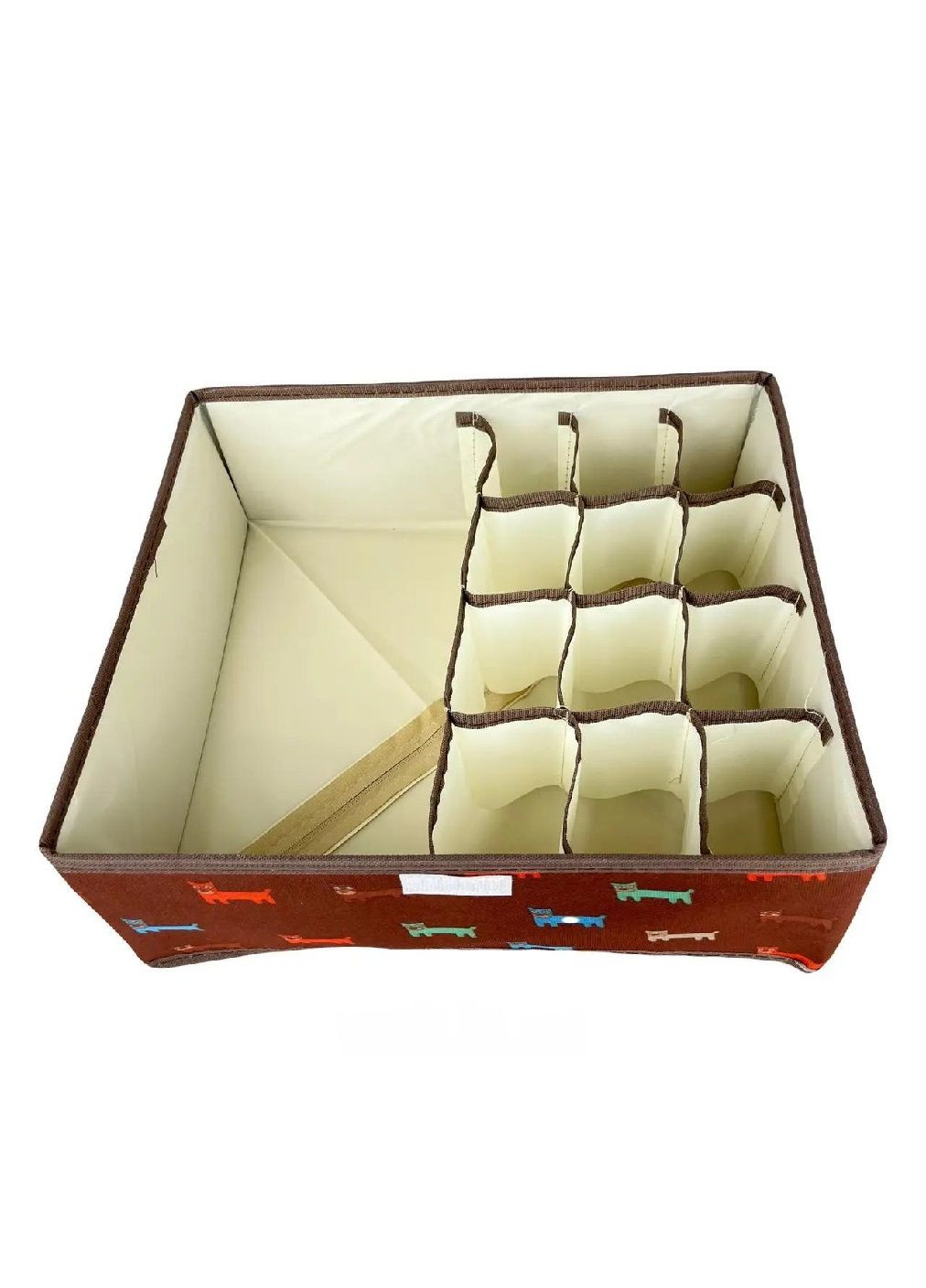 Органайзер для зберігання шкарпеток нижньої білизни аксесуарів спанбонд 31х27х12 см (477015-Prob) Коричневий із собачками Unbranded (293343318)