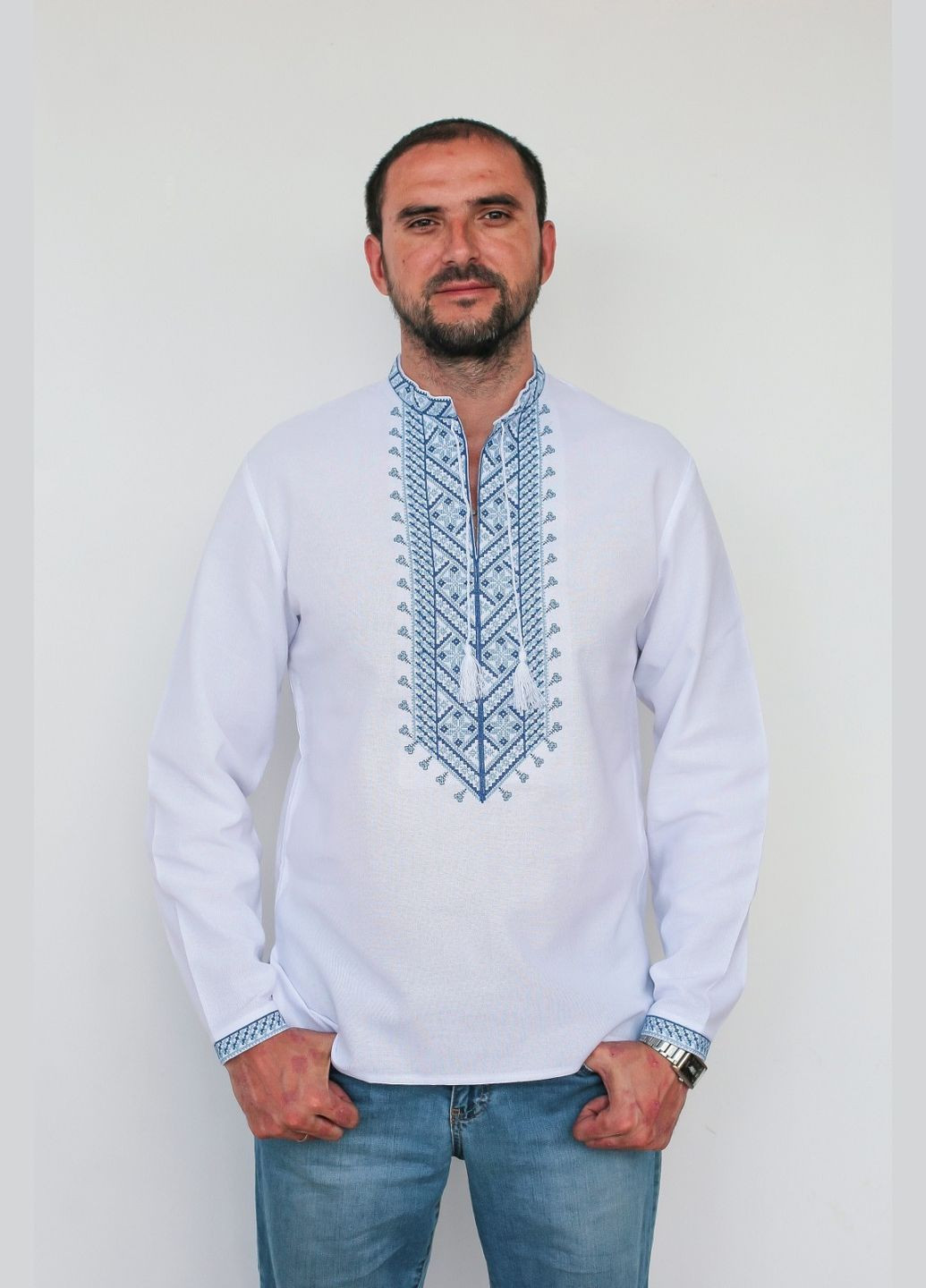 Белая мужская вышиванка vishivano4ka узор геометрический прямой хлопок (308390953)