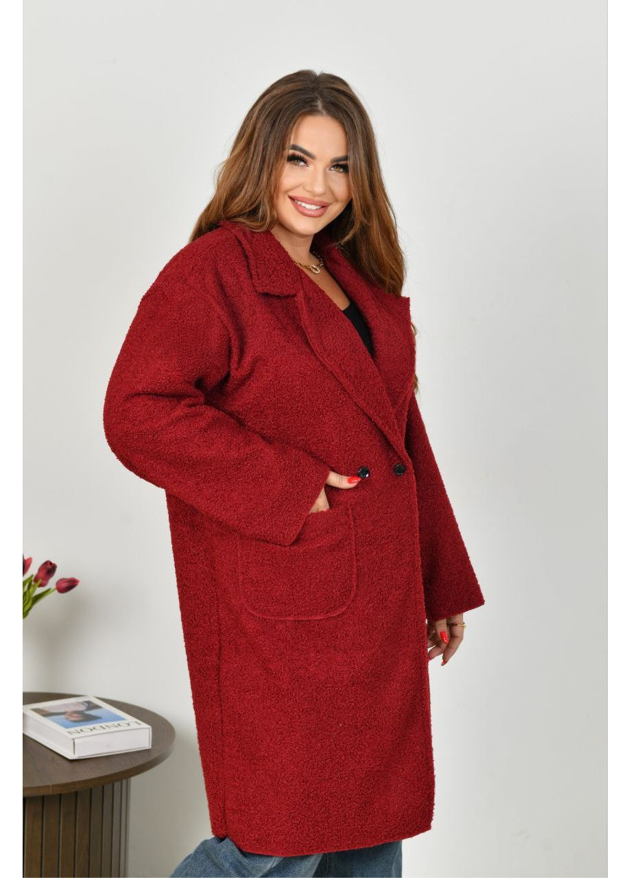 Бордовое демисезонное Женское баранье пальто на флис бордового цвета 34956 Fashion