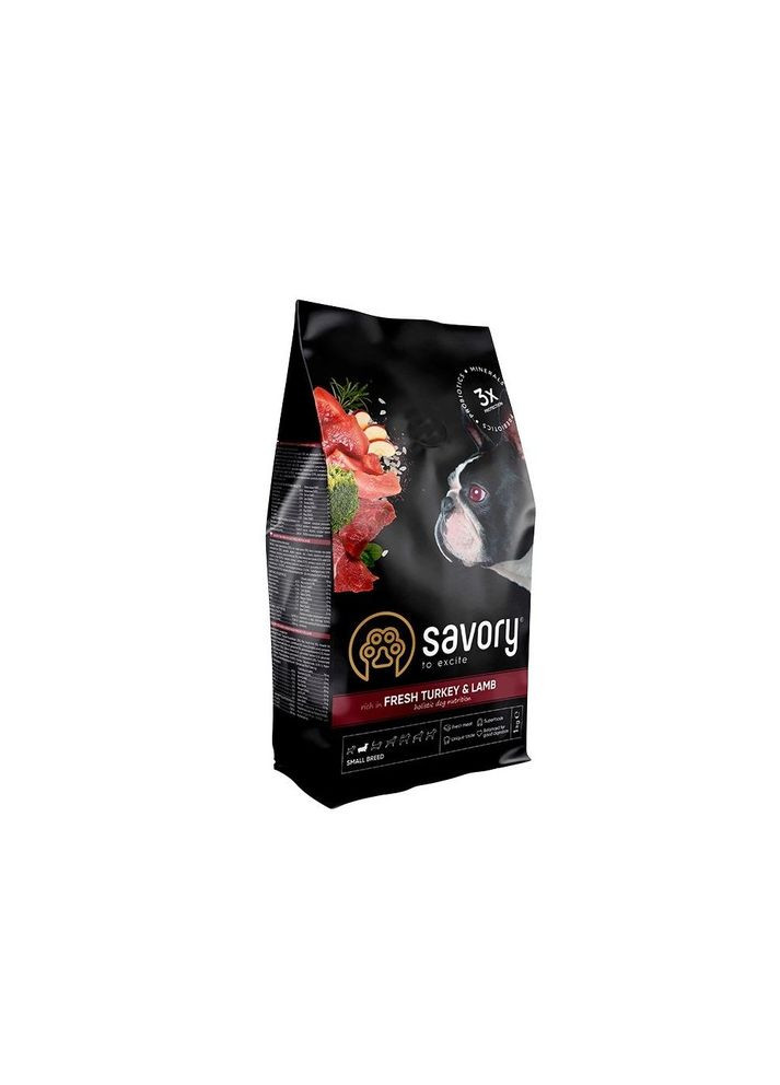 Сухой корм Small для собак малых пород, со свежим ягненком и индейкой, 1 кг Savory (362701080)