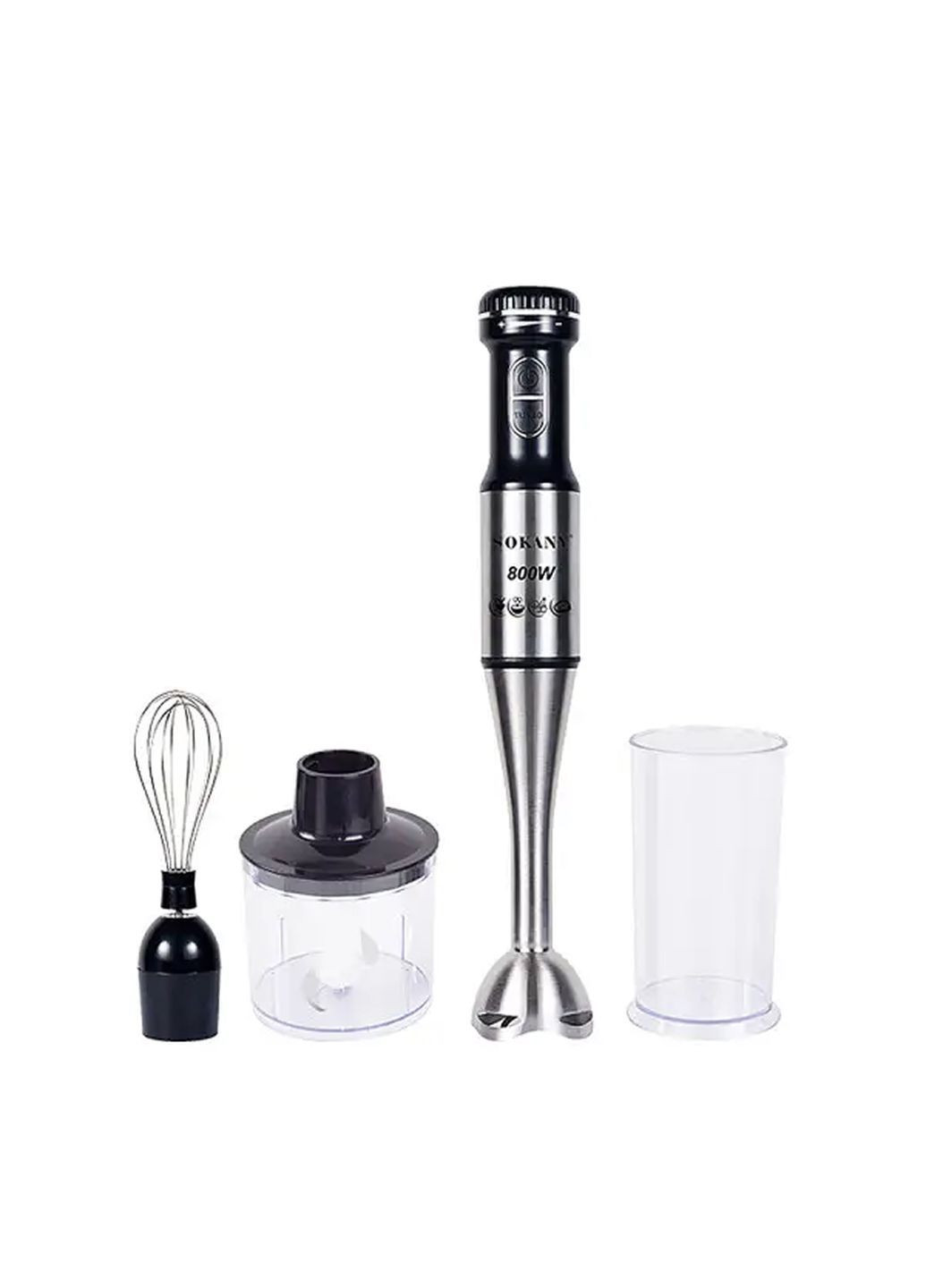 Домашній ручний занурювальний механічний блендер 800 Вт, з 4 насадками і чашею 600мл Sokany (369944595)